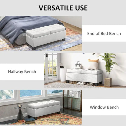 Storage Ottoman Bench, Upholstered End of Bed Bench with Steel Frame, Button Tufted Storage Bench with Safety Hinges