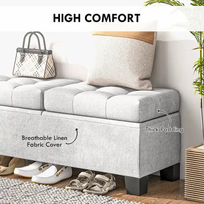 Storage Ottoman Bench, Upholstered End of Bed Bench with Steel Frame, Button Tufted Storage Bench with Safety Hinges