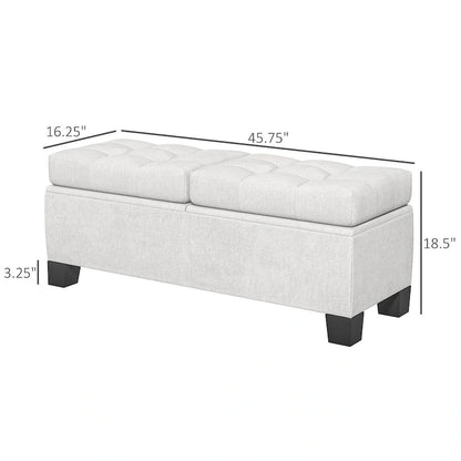 Storage Ottoman Bench, Upholstered End of Bed Bench with Steel Frame, Button Tufted Storage Bench with Safety Hinges