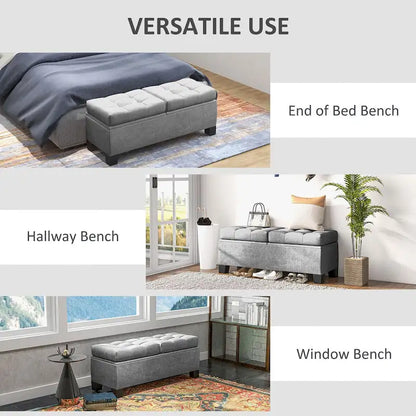 Storage Ottoman Bench, Upholstered End of Bed Bench with Steel Frame, Button Tufted Storage Bench with Safety Hinges