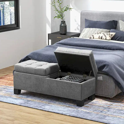 Storage Ottoman Bench, Upholstered End of Bed Bench with Steel Frame, Button Tufted Storage Bench with Safety Hinges
