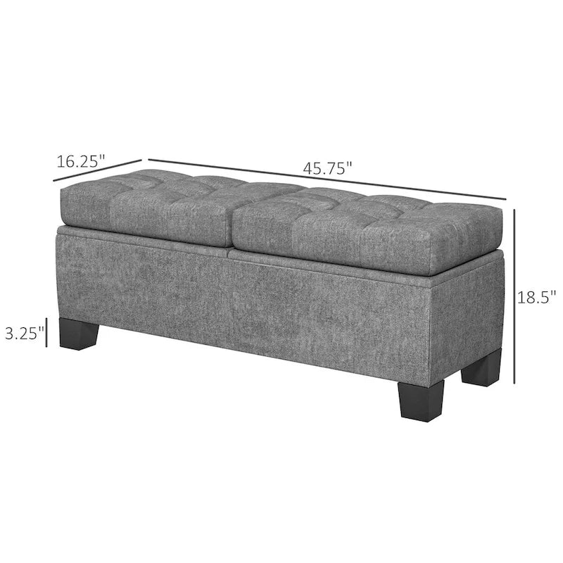 Storage Ottoman Bench, Upholstered End of Bed Bench with Steel Frame, Button Tufted Storage Bench with Safety Hinges