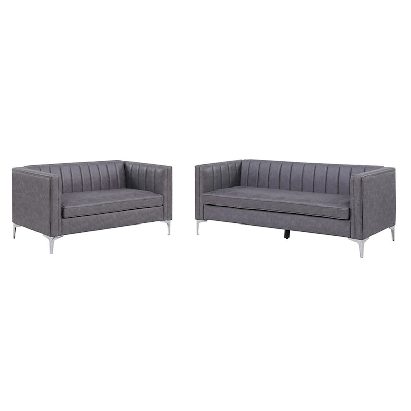 Morden Fort Modern 2 Pieces Sofa Set Loveseat and Sofa Couch with Technology Fabric and Metal Legs