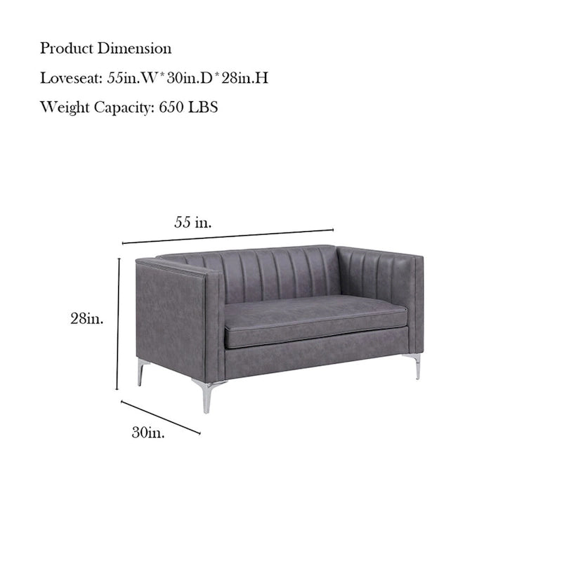 Morden Fort Modern 2 Pieces Sofa Set Loveseat and Sofa Couch with Technology Fabric and Metal Legs