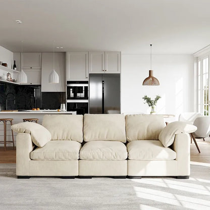 86.61  Modern Farmhouse Deep 3-Seater Sofa, Track Arm Couch, Linen Fabric Sofa