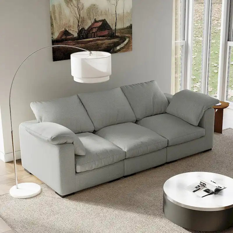 86.61  Modern Farmhouse Deep 3-Seater Sofa, Track Arm Couch, Linen Fabric Sofa