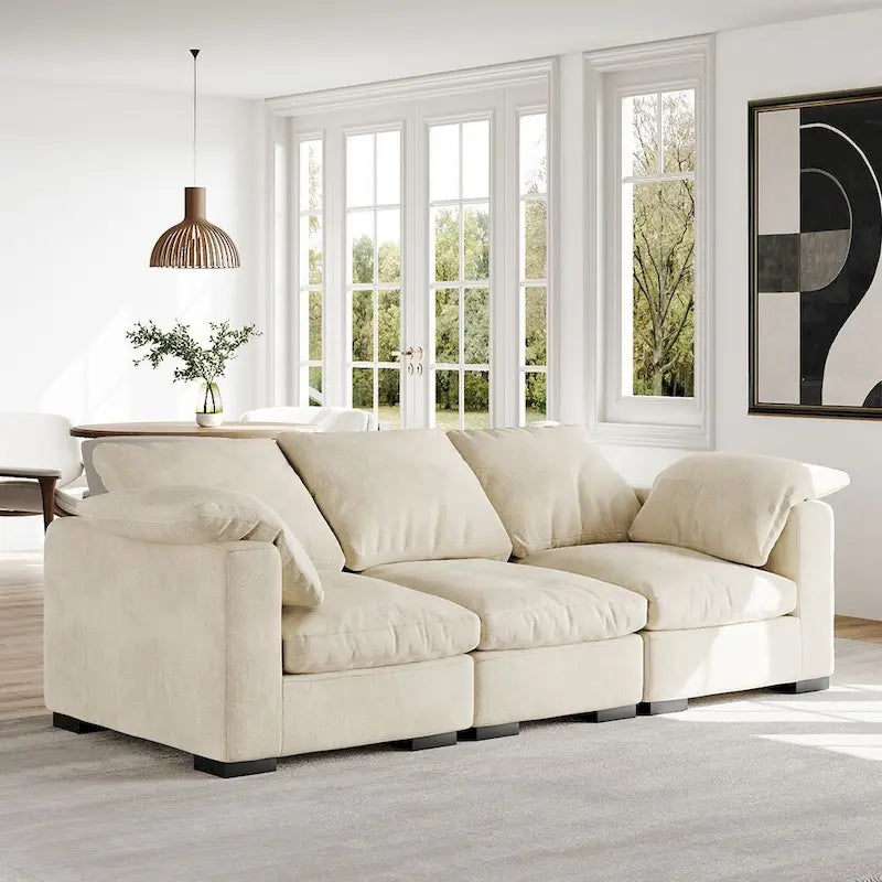 86.61  Modern Farmhouse Deep 3-Seater Sofa, Track Arm Couch, Linen Fabric Sofa