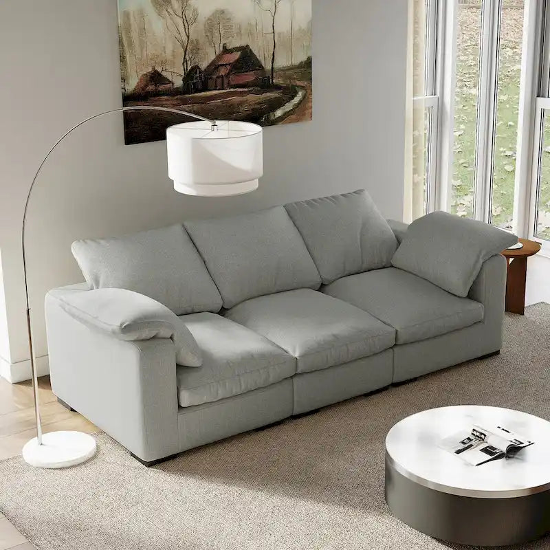 86.61  Modern Farmhouse Deep 3-Seater Sofa, Track Arm Couch, Linen Fabric Sofa