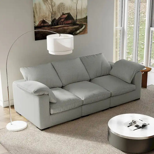 86.61  Modern Farmhouse Deep 3-Seater Sofa, Track Arm Couch, Linen Fabric Sofa