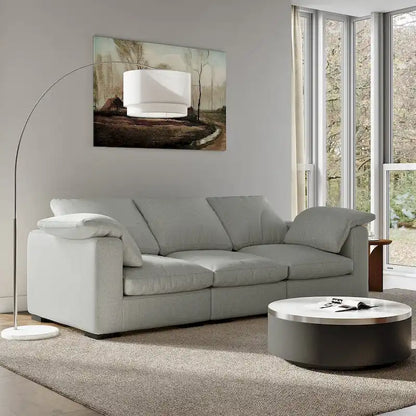 86.61  Modern Farmhouse Deep 3-Seater Sofa, Track Arm Couch, Linen Fabric Sofa