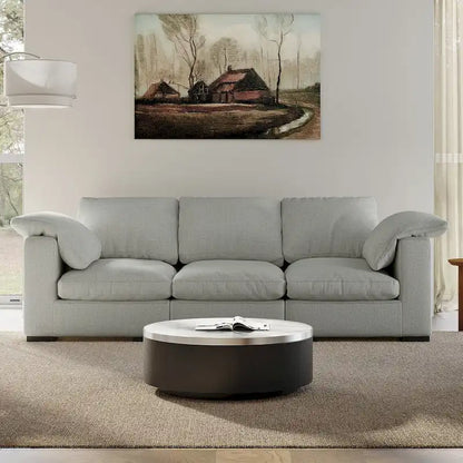 86.61  Modern Farmhouse Deep 3-Seater Sofa, Track Arm Couch, Linen Fabric Sofa