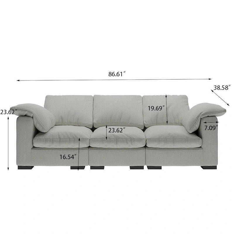 86.61  Modern Farmhouse Deep 3-Seater Sofa, Track Arm Couch, Linen Fabric Sofa
