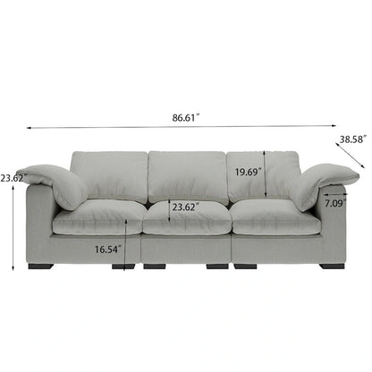86.61  Modern Farmhouse Deep 3-Seater Sofa, Track Arm Couch, Linen Fabric Sofa