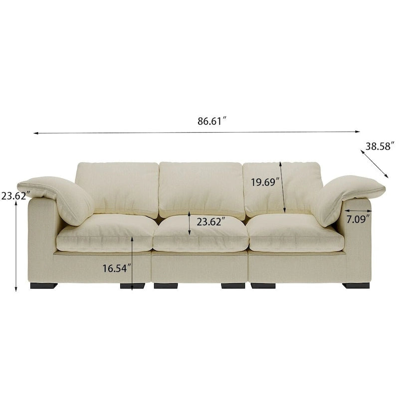 86.61  Modern Farmhouse Deep 3-Seater Sofa, Track Arm Couch, Linen Fabric Sofa