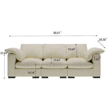 86.61  Modern Farmhouse Deep 3-Seater Sofa, Track Arm Couch, Linen Fabric Sofa