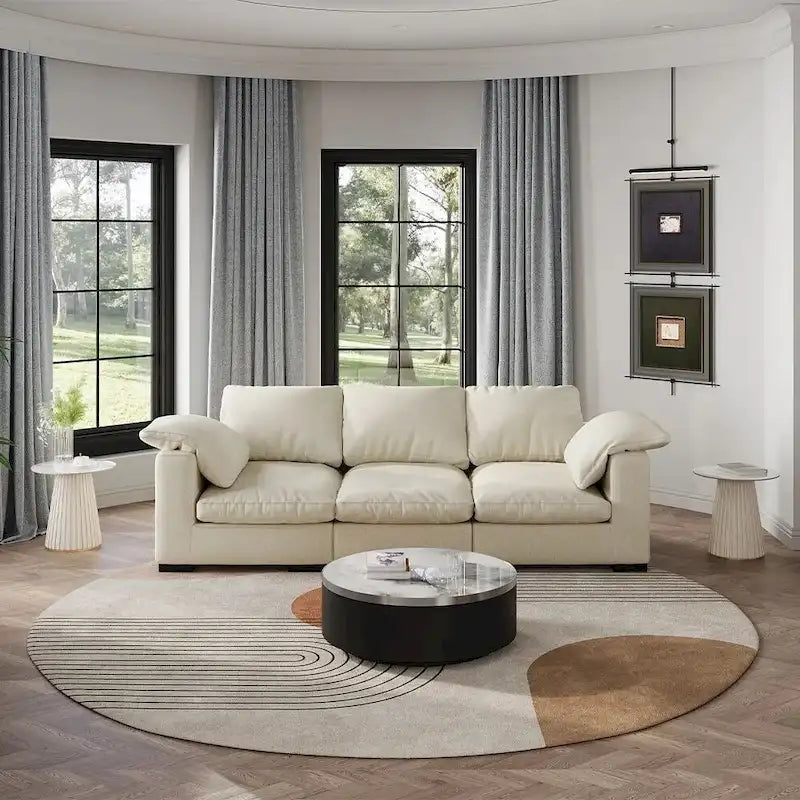 86.61  Modern Farmhouse Deep 3-Seater Sofa, Track Arm Couch, Linen Fabric Sofa