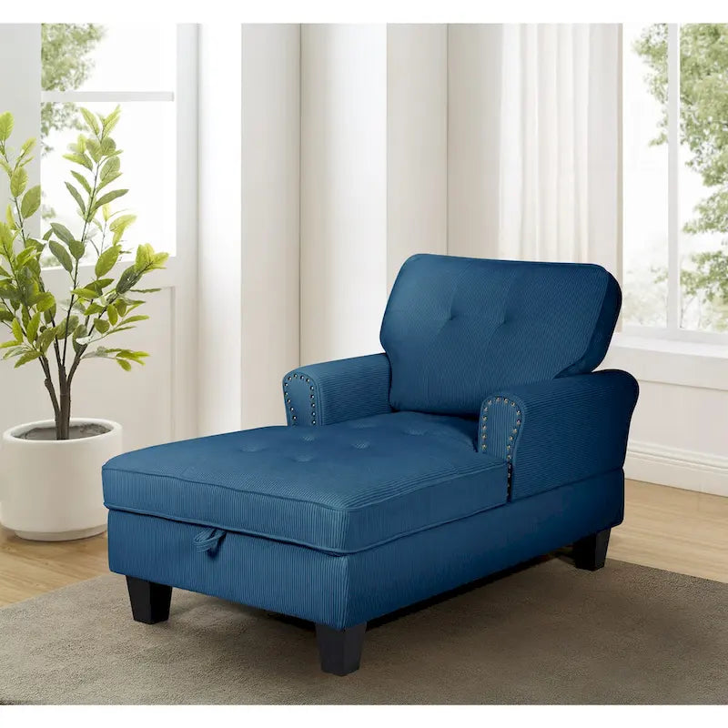 Chaise Lounge Indoor Sleeper Sofa Bed Chair Upholstered Lounge Chair for Bedroom Living Room with Rivets Blue