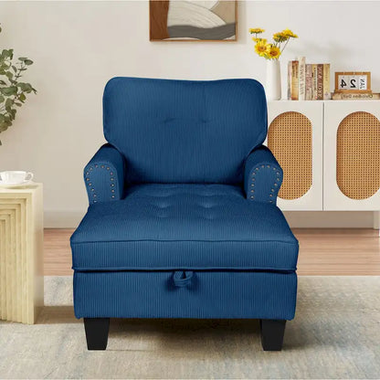 Chaise Lounge Indoor Sleeper Sofa Bed Chair Upholstered Lounge Chair for Bedroom Living Room with Rivets Blue