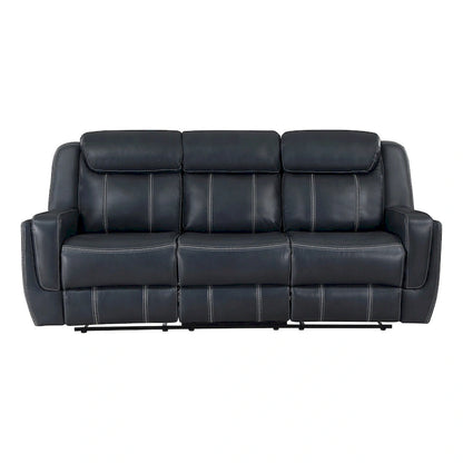 Louise 86 Inch Dual Manual Recliner Blue Faux Leather Sofa, Drop Down Table