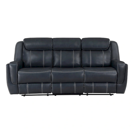 Louise 86 Inch Dual Manual Recliner Blue Faux Leather Sofa, Drop Down Table