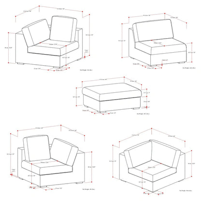 WyndenHall Marlee Corner Sectional Modular Sofa and Ottoman Set in Velvety Chenille Performance Fabric
