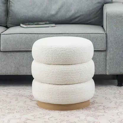 Adeco Teddy Round Upholstered Ottoman Stool