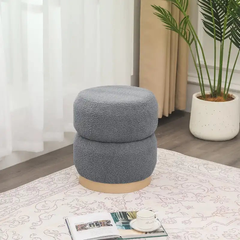 Adeco Teddy Round Upholstered Ottoman Stool