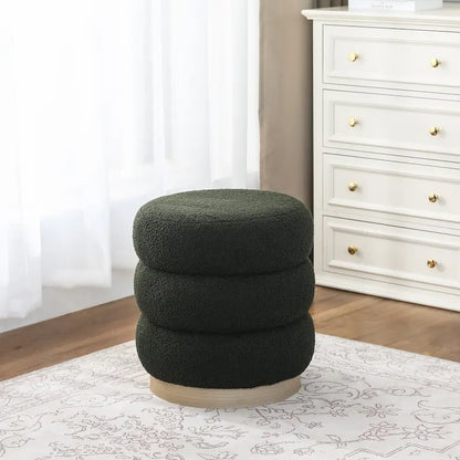 Adeco Teddy Round Upholstered Ottoman Stool