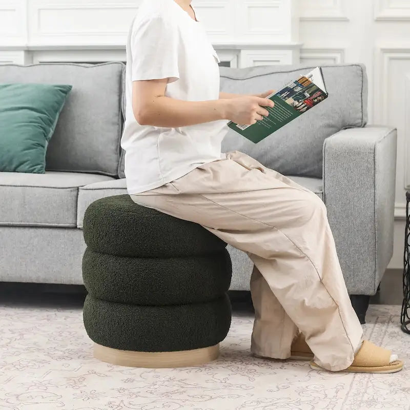 Adeco Teddy Round Upholstered Ottoman Stool