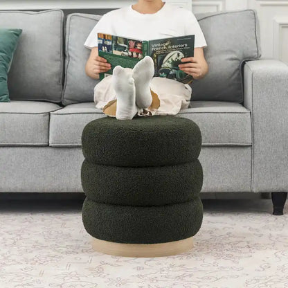 Adeco Teddy Round Upholstered Ottoman Stool