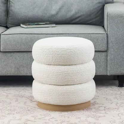 Adeco Teddy Round Upholstered Ottoman Stool
