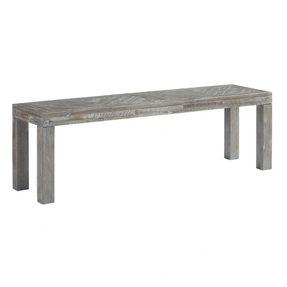 Acacia Wood Bench with Distinctive Herringbone Inlay Design, Brown