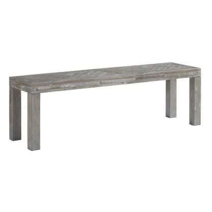 Acacia Wood Bench with Distinctive Herringbone Inlay Design, Brown