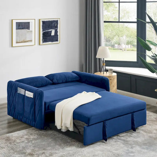 55  Modern Convertible Sofa Bed with 2 Detachable Arm Pockets