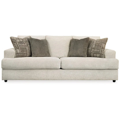 Tren 96 Inch Sofa with 4 Jacquard Pillows, Soft Beige Chenille Polyester