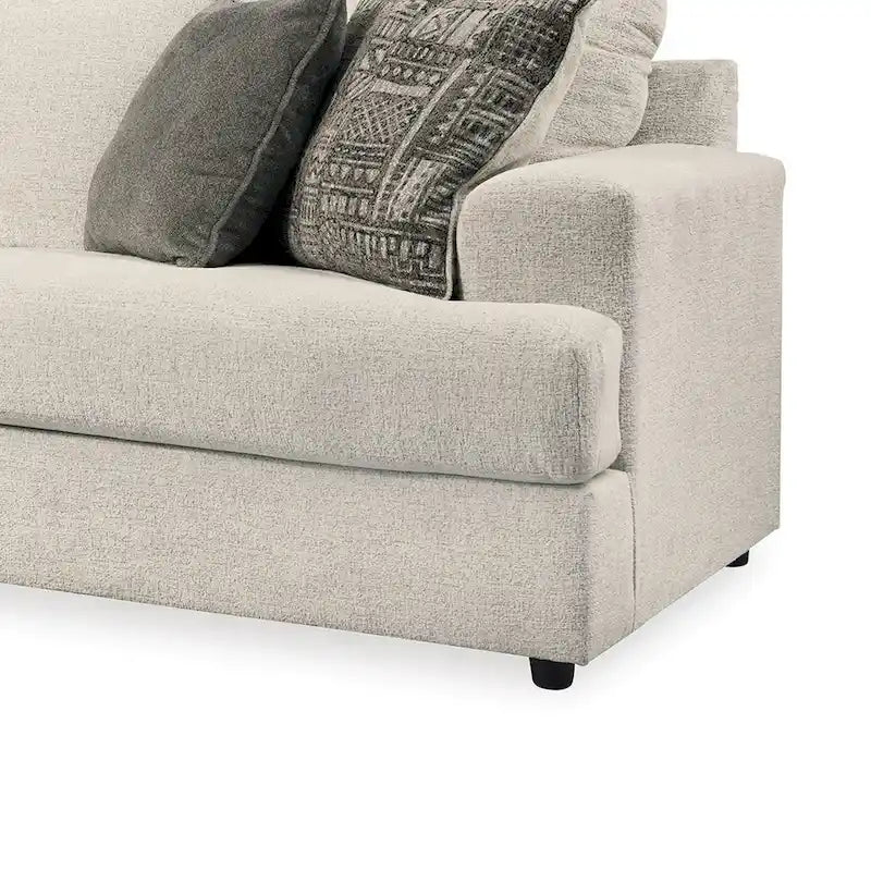 Tren 96 Inch Sofa with 4 Jacquard Pillows, Soft Beige Chenille Polyester