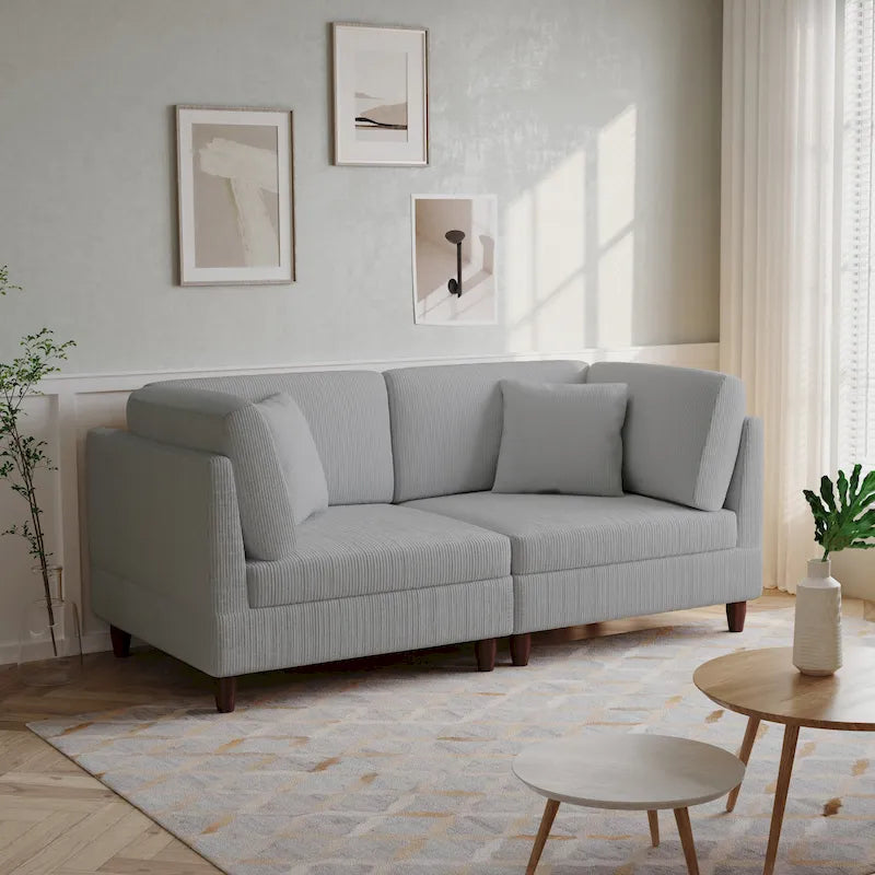 Corduroy Modular Sectional Sofa Set With Pillows