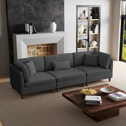 Corduroy Modular Sectional Sofa Set With Pillows