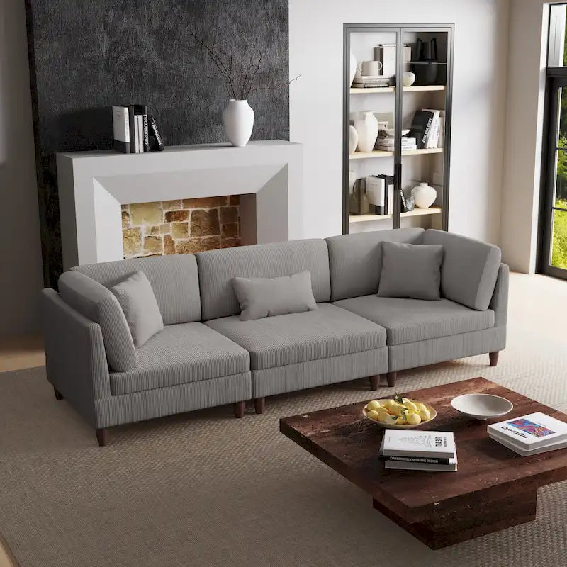 Corduroy Modular Sectional Sofa Set With Pillows