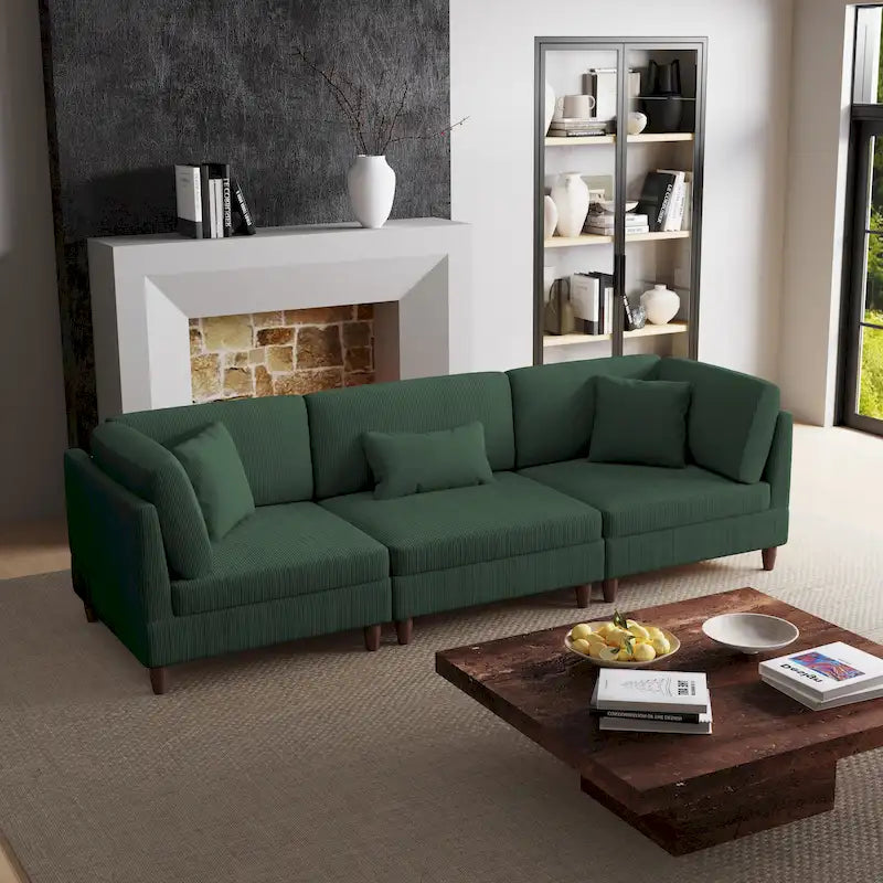 Corduroy Modular Sectional Sofa Set With Pillows