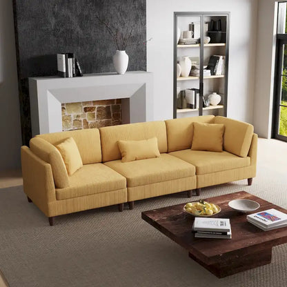Corduroy Modular Sectional Sofa Set With Pillows