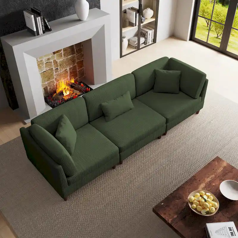 Corduroy Modular Sectional Sofa Set With Pillows