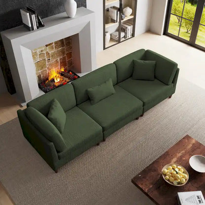 Corduroy Modular Sectional Sofa Set With Pillows