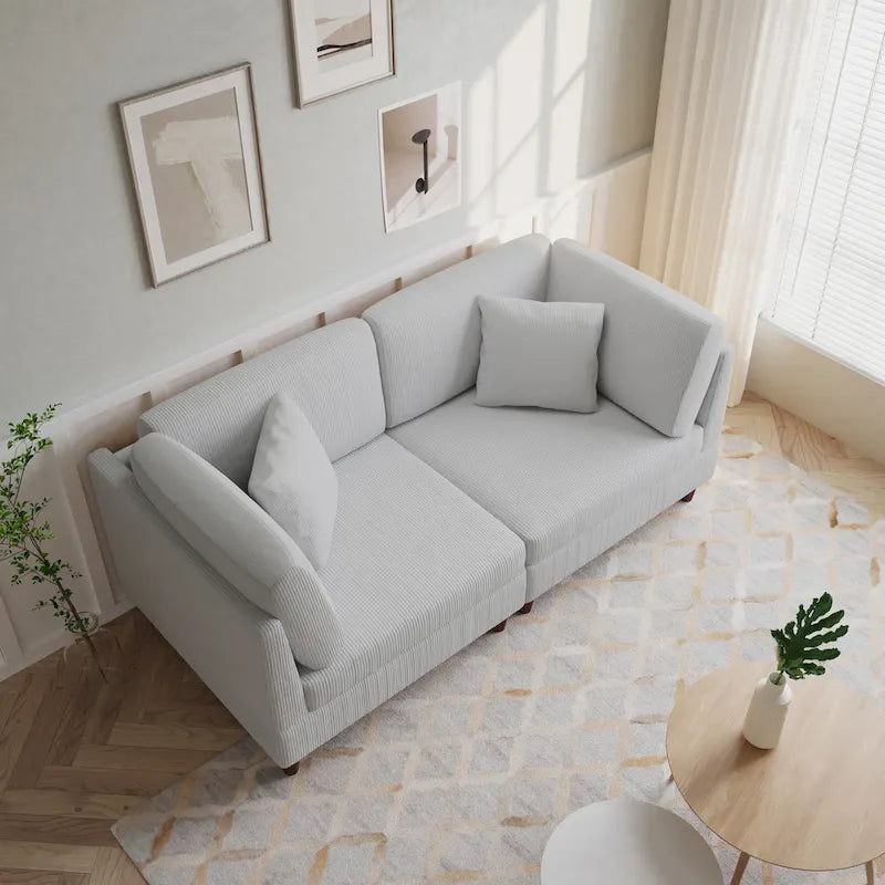 Corduroy Modular Sectional Sofa Set With Pillows