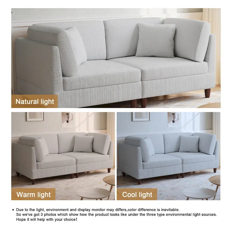 Corduroy Modular Sectional Sofa Set With Pillows