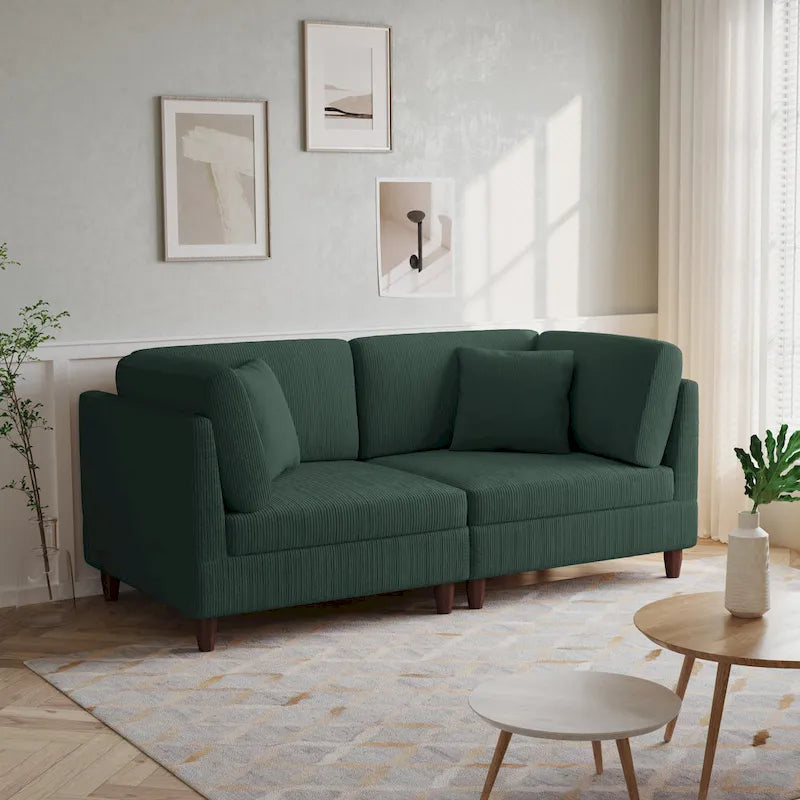 Corduroy Modular Sectional Sofa Set With Pillows