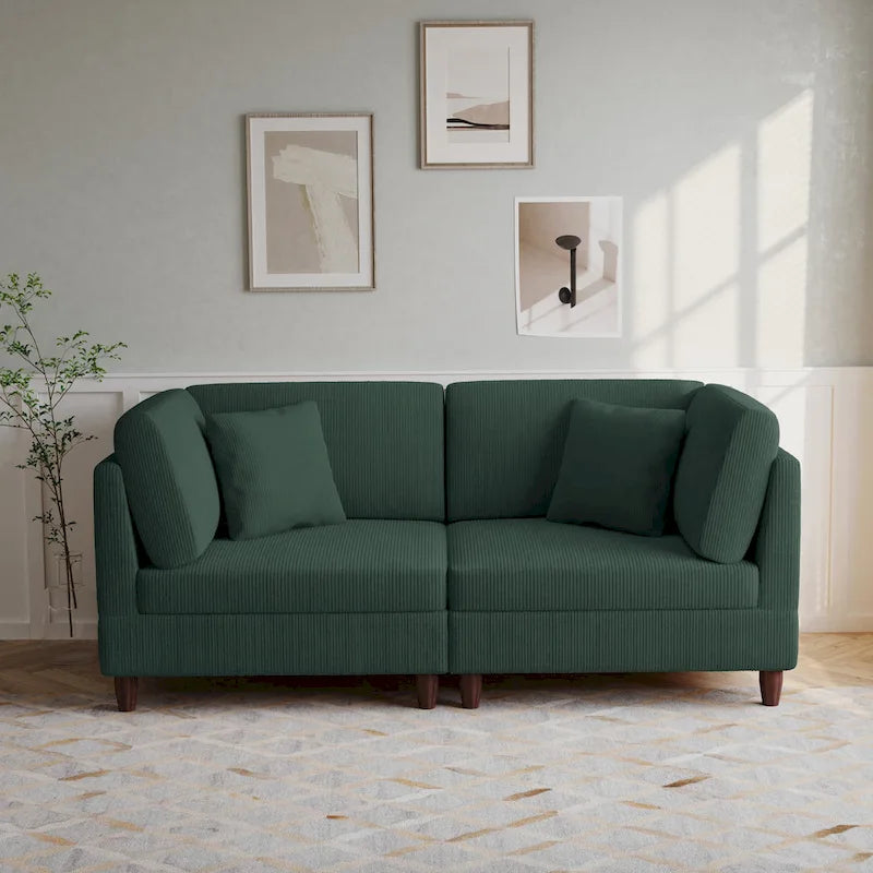 Corduroy Modular Sectional Sofa Set With Pillows