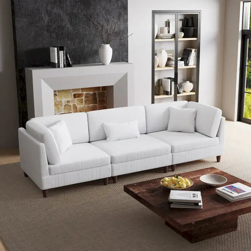 Corduroy Modular Sectional Sofa Set With Pillows