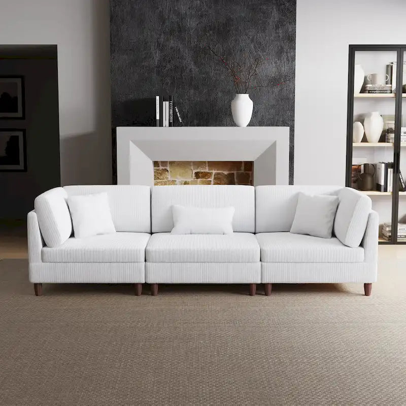 Corduroy Modular Sectional Sofa Set With Pillows