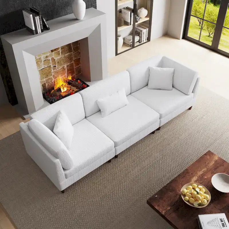 Corduroy Modular Sectional Sofa Set With Pillows